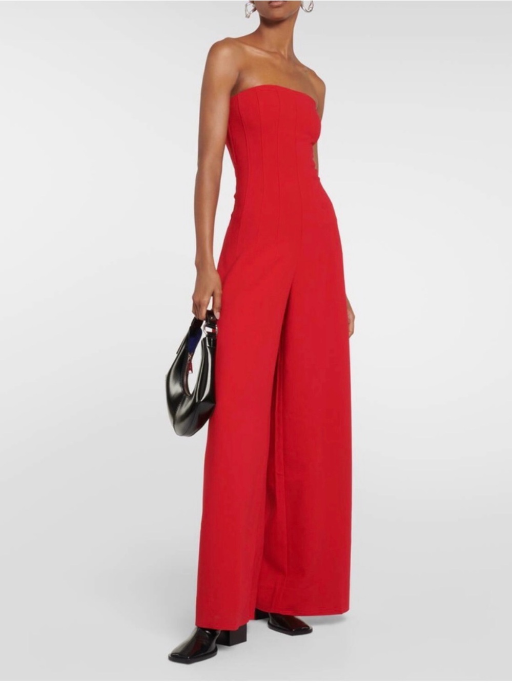 NWT STAUD Benjamin Jumpsuit in Ruby - Strapless Wide-Leg Red Jumpsuit
